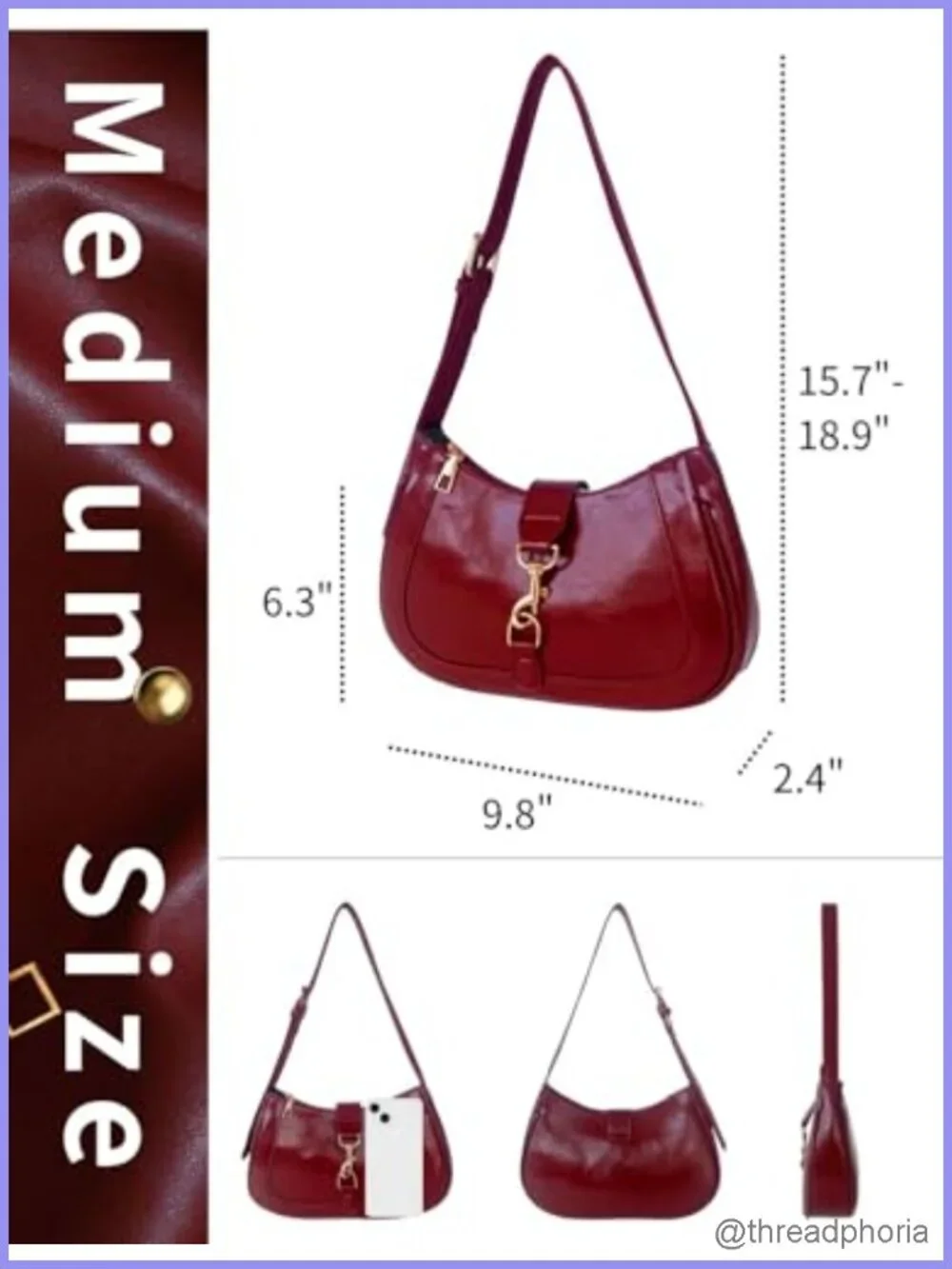 Small Hobo Leather Shoulder Bag for Women with Zipper Closure